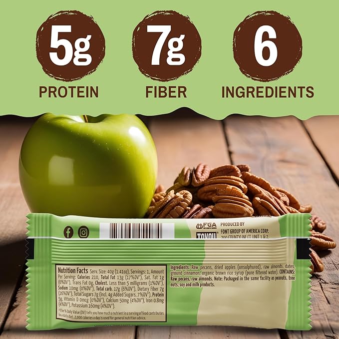 ToYou Chewy Fruit and Nut Bars - Healthy Protein Snacks | Apple Pecan - 1.41 Ounce (Pack of 12) | Soft Chewy, Vegan, Fiber-packed Granola Bars for Adults and Kids, Made with Natural Ingredients