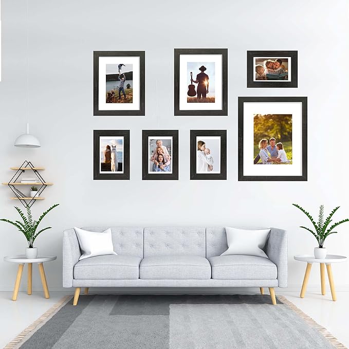 11x14 Picture Frame Set of 4, Made of Real Glass and Rustic Black Wooden Frame, Display 8x10 Pictures with Mat or 11 x 14 Posters without Mat for Wall Mounting, Gallery Photo Frames