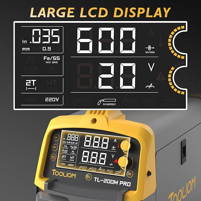 TOOLIOM 200A MIG Welder 5 in 1 MIG/Flux MIG/Spool Gun Mig/Lift TIG/Stick Welder 110/220V Dual Voltage Aluminum Welding Machine