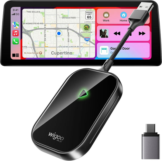 Wigoo 2025 Upgrade Wireless CarPlay Adapter for iPhone [Long-Drive Stability, 10s Connect, Easy Use] Converts Wired to Wireless, Low Delay CarPlay Dongle, Fit for Cars with Wired CarPlay, Black