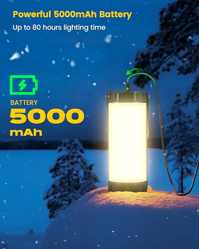 Glocusent 106 LED Camping Lantern Rechargeable, Up to 80Hrs, 5000mAh Lantern with 5 Brightness 3 Modes & SOS, IP68 Waterproof, Max 1200LM, Camping Light for Power Outages Hiking Emergency Hurricane
