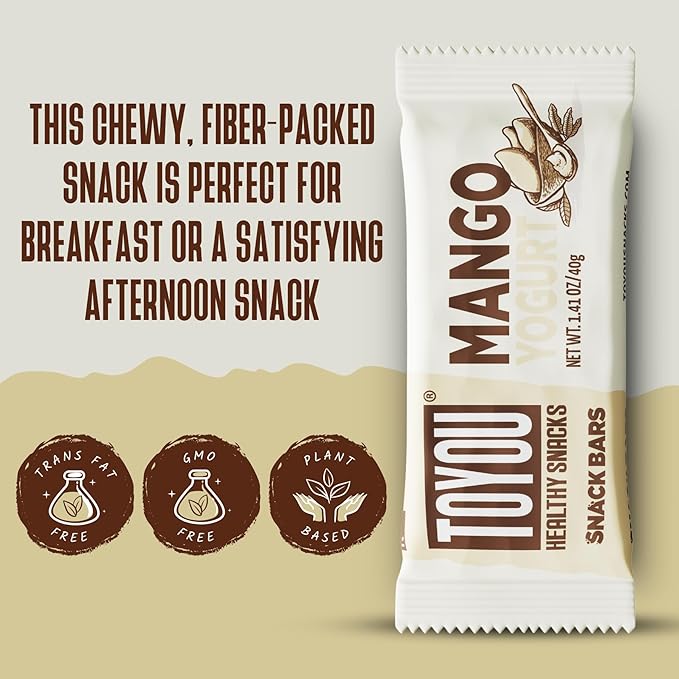 ToYou Chewy Fruit and Nut Bars - Healthy Protein Snacks | Mango Yogurt - 1.41 Ounce (Pack of 12) | Soft Chewy, Fiber-packed Granola Bars for Adults and Kids, Made with Natural Ingredients