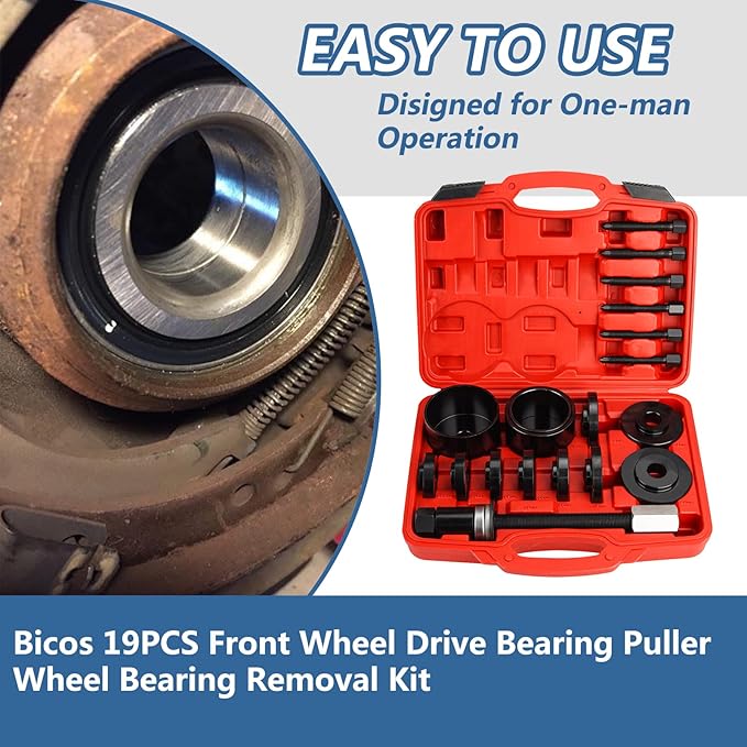 19 PCS Bearing Press Kit Front Wheel Drive Bearing Puller Set FWD Bearing Install Master Set Wheel Bearing Removal Kit