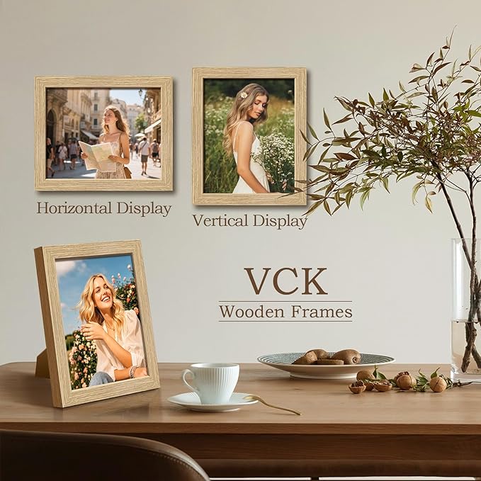VCK 8.5x11 Beige Oak Picture Frames 3 Pack, High-End Wood Wide Border Poster Frame,Tabletop & Wall Hanging, Multi-Directional Display Family Photos, Office Prints, Studio/Gallery/Home Artwork