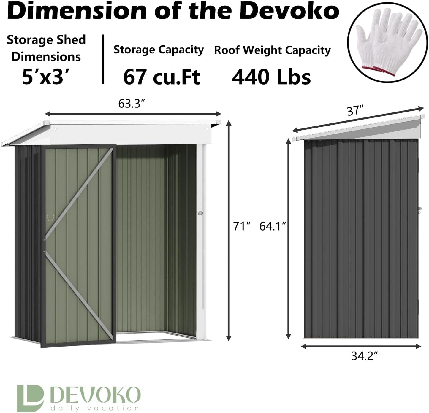 Devoko Outdoor Storage Shed 5 x 3 FT Lockable Metal Garden Shed Steel Anti-Corrosion Storage House with Single Lockable Door for Backyard Outdoor Patio (Gray)
