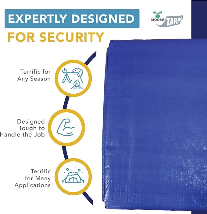 12' x 20' Waterproof Tarp, Medium Duty Reversible Blue/Silver, Multipurpose Indoor and Outdoor Tarps for Tents, Wood Cover, Furniture, Car, Boat, Pool, Tear Resistant, Blue