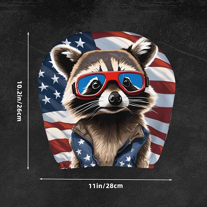 Dujiea 2 Pack Raccoon American Flag Car Headrest Covers, Universal Soft Car Seat Head Rest Cover Protector, Vehicle Accessories Fabric Headrest Cover for Cars Vans Trucks