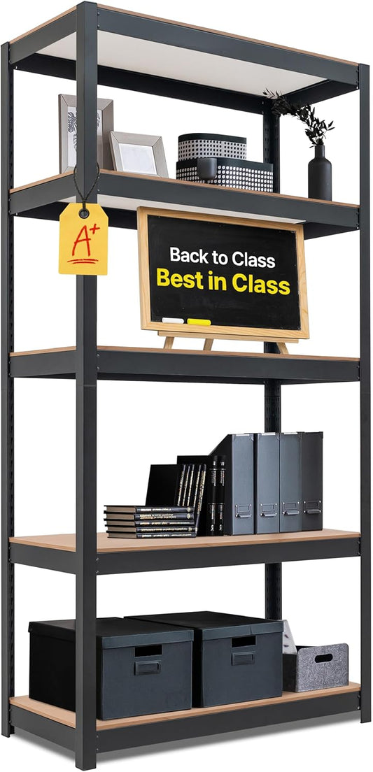 HOMEDANT House Black 5-Tier Laminated Metal Shelving Unit Adjustable Storage Utility Rack Heavy Duty Shelves Organization Shelf Kitchen Garage Pantry Closet 1Pack