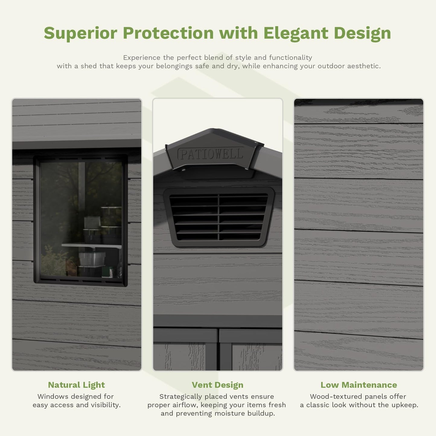 Patiowell 6 x 6 FT Plastic Outdoor Storage Shed with Floor, Resin Outside Tool Shed with Two Windows and Lockable Door for Garden, Backyard, Tool Storage Use, Easy to Install, Dark Grey