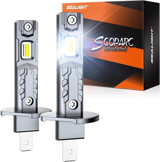 SEALIGHT H1 Fog Bulbs, 50000LM Super Brighterness 1:1 Mini Size, 6500K Cool White Fog Lights with 15000RPM Cooling Fan, 3 Minutes Inatallation, Pack of 2