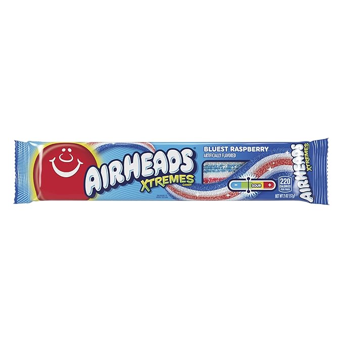 Airheads Xtremes Belts, Halloween Trick or Treat Sweetly Sour Candy, Bluest Raspberry, Non-Melting, Movie Theater, 2 oz, 18 Count (Pack of 1)