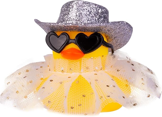 Car Rubber Duck Ornament Cute Duck Car Dashboard Decoration Accessories with Mini Hat Sunglasses and Skirt for Car Dashboard Decoration Accessories(A6)