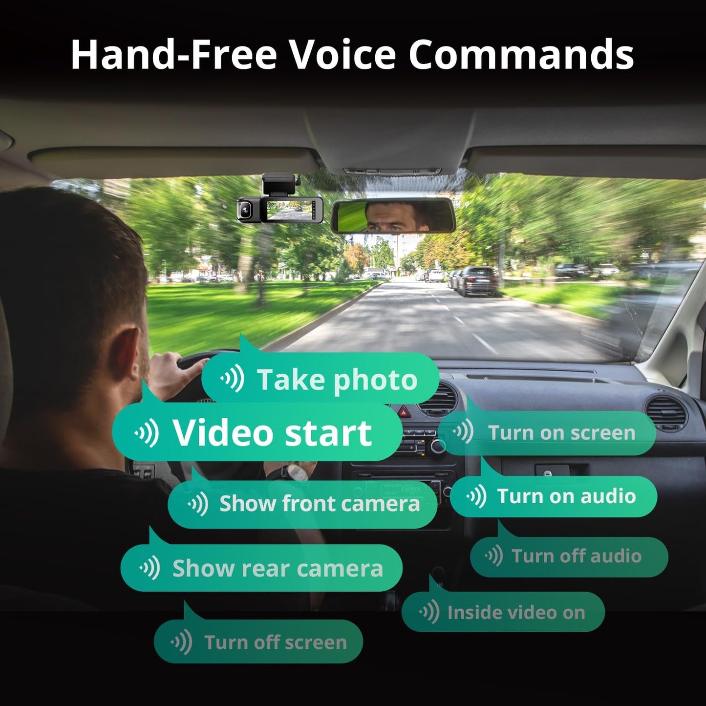 3 Channel Dash Cam 4K with 128GB Card, 3.18" Touch Screen, Voice Control, 4K Front and 1080P Rear Inside Loop Recording, 5.8GHz WiFi, GPS, Night Vision, WDR, Parking Mode