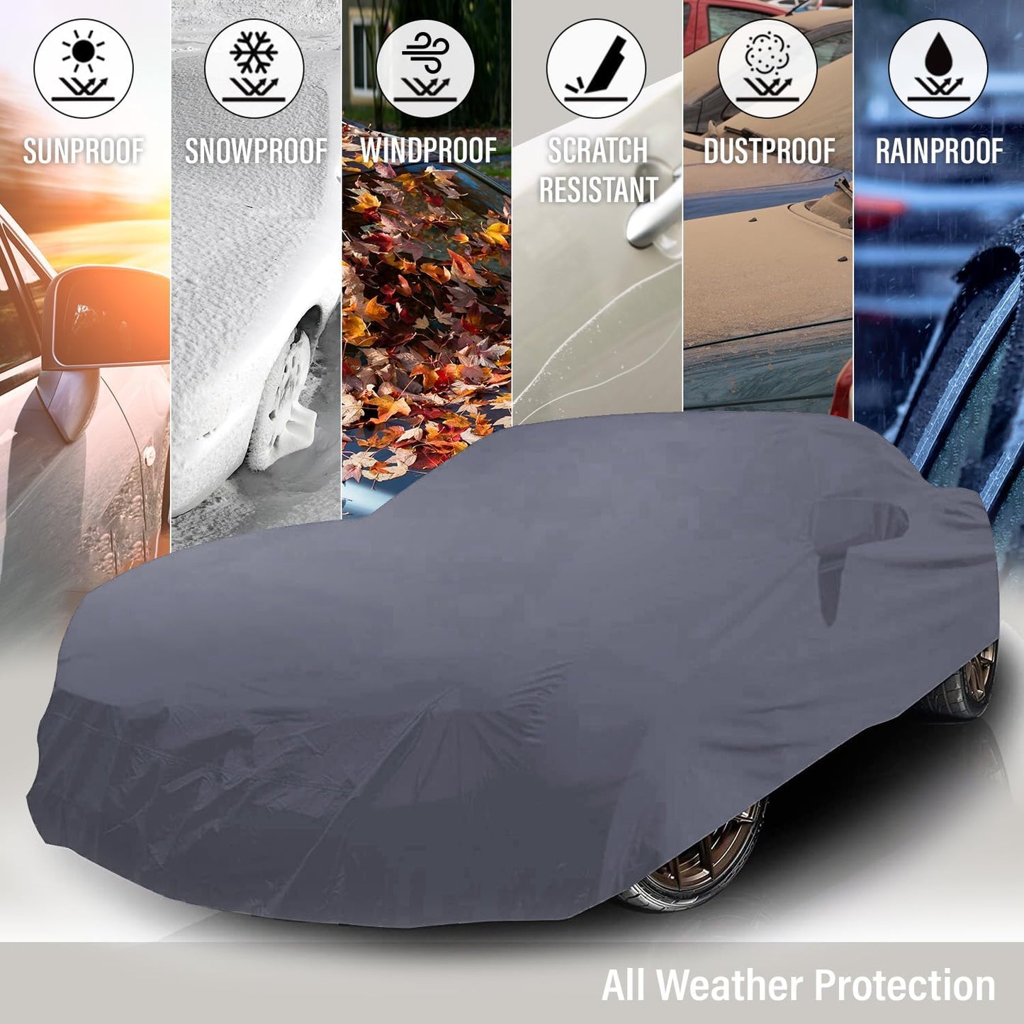 Supreme Full Car Cover – for Pontiac Sunbird 1990-1994 Coupe 2-Door Sedan 4-Door Semi Custom Fit Waterproof Full Coverage All Weather Windproof Dust Proof Indoor Outdoor Automobile