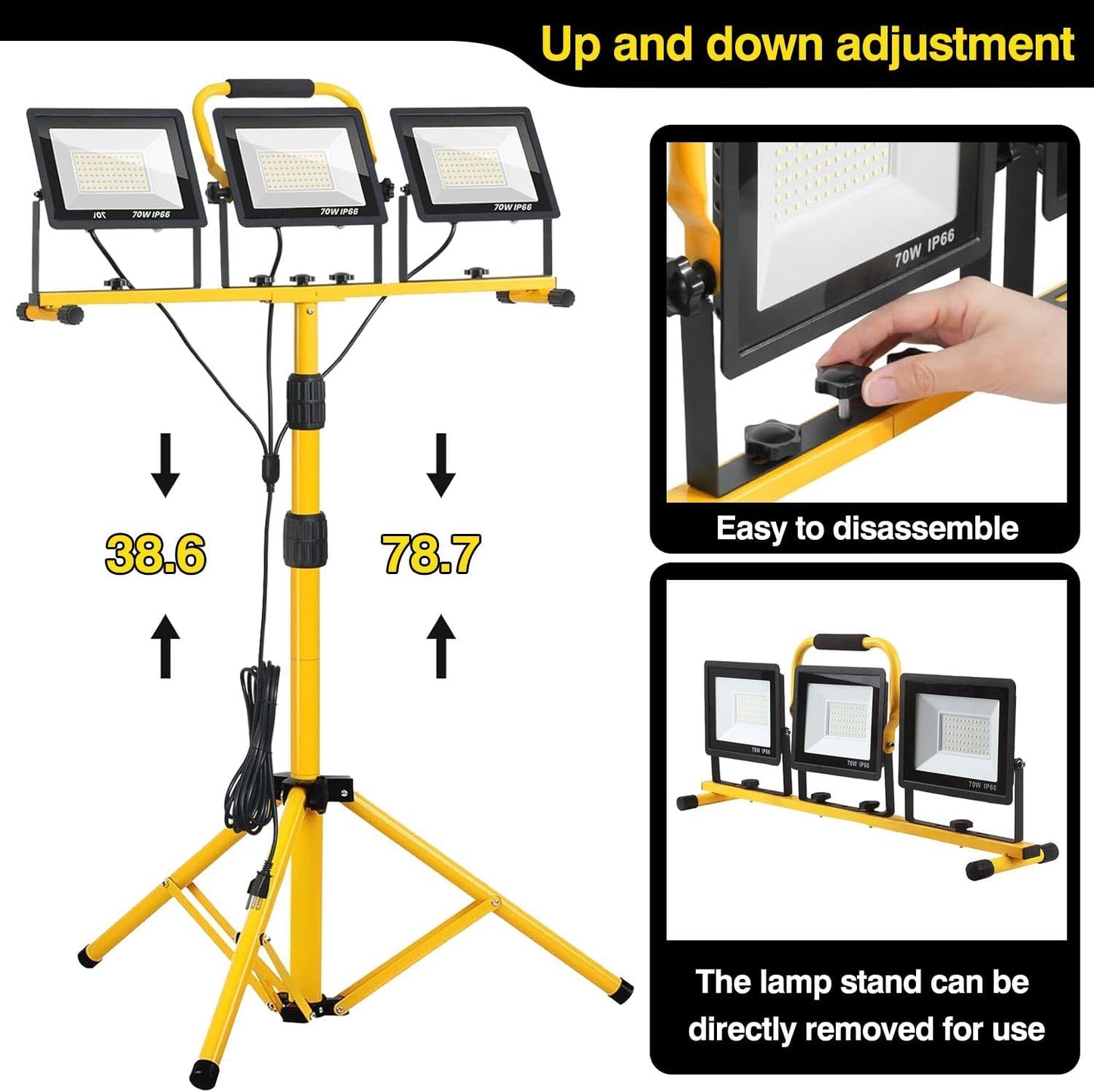 21000 lumens LED work light, IP66 waterproof portable work light, with tripod, 16.4-foot (about 5 meters) wire; Suitable for outdoor and indoor workshop, garage, and construction site lighting