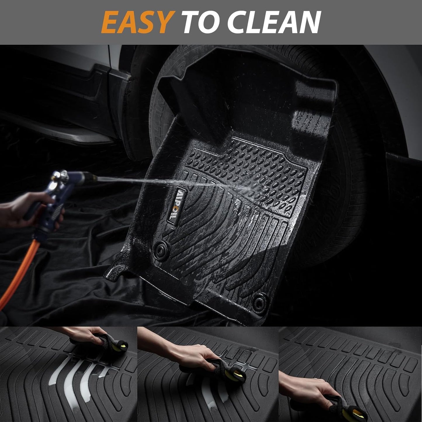 AIPOIL® Floor Mats for 2024-2025 Ford Ranger Supercrew All Weather Protection TPE Anti-Slip Automotive Full Set Custom Car Mats Accessories - Black