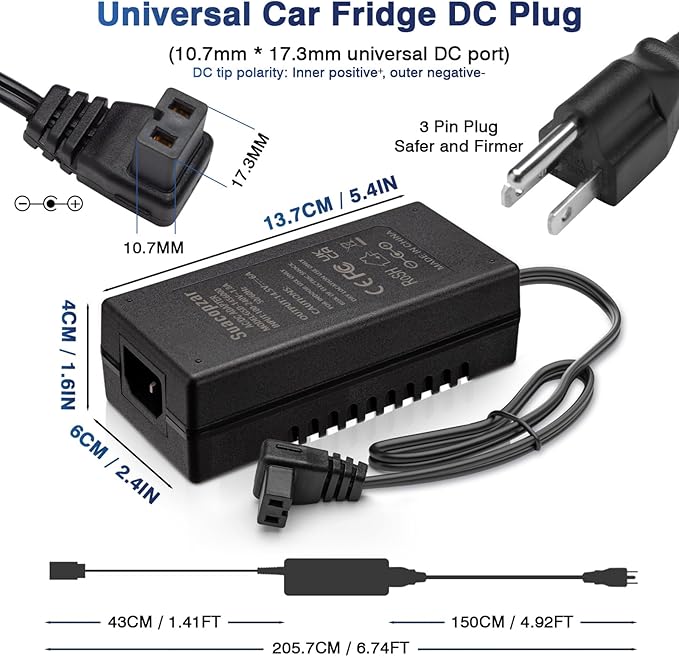 AC to DC Converter Power Supply for 12V Fridge, 3 Prong Plug 14.5V 87W AC Power Cord Cable Compatible with Car Refrigerator Alpicool, Bodega, Euhomy, BougeRV, ARB, ICECO, Setpower, JoyTutus