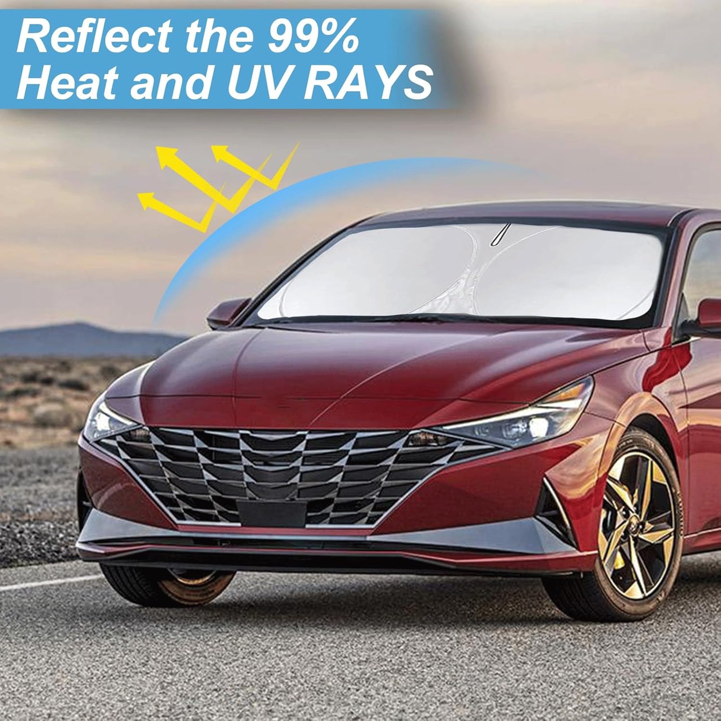 Custom Fit Sunshade for Elantra Windshield Sun Shade for 2021-2024 2025 2026 Hyundai Elantra Accessories Heat Insulation and Cooling Front Window Cover for Windshield for Elantra Interior Protection