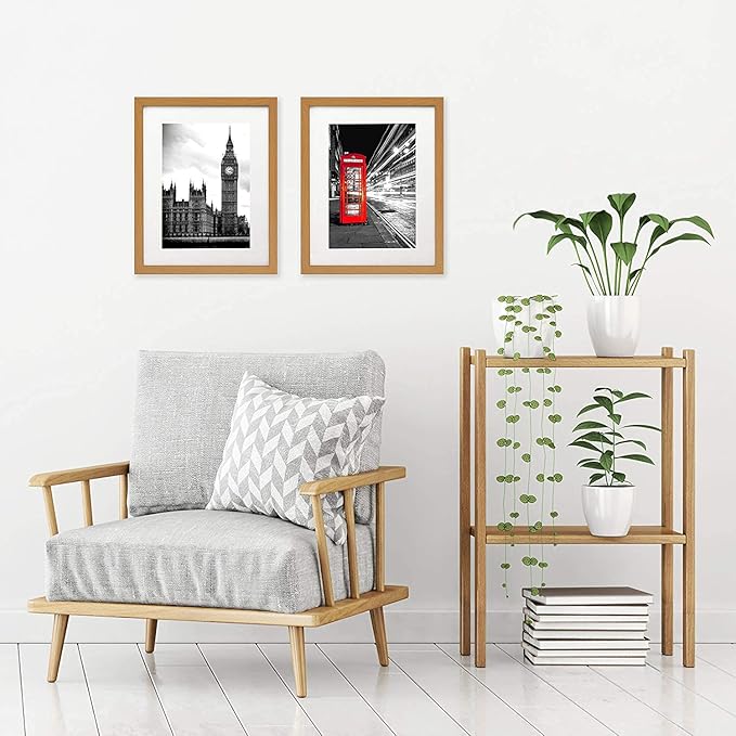 Americanflat 11x14 Picture Frame with Shatter-Resistant Glass - Set of 2 - Use as 8x10 Frame with Mat or Display 11x14 Photo Without Mat - Signature Collection - Picture Frames for Wall - Dark Oak