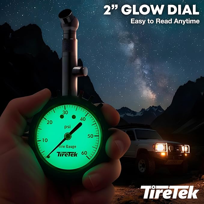 Tire Pressure Gauge for Cars (ANSI Certified) Premium Air Pressure Gauge for Tires - Easy to Read Glow in The Dark Automobile Analog Circular Dial