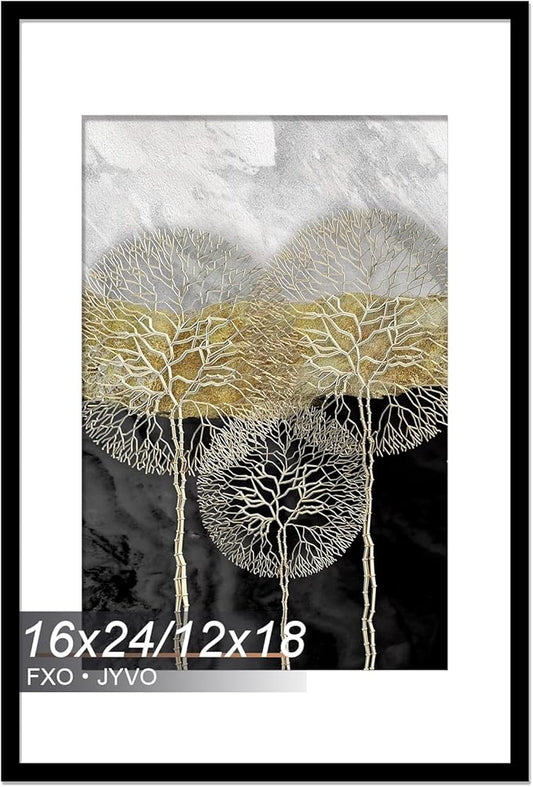 16x24 Picture Frame, Display Poster 12x18 with Mat or 16 x 24 Without Mat, Light Weight and High Transparent 16 by 24 Frame for Wall - 1 Pack/Black/16 x24