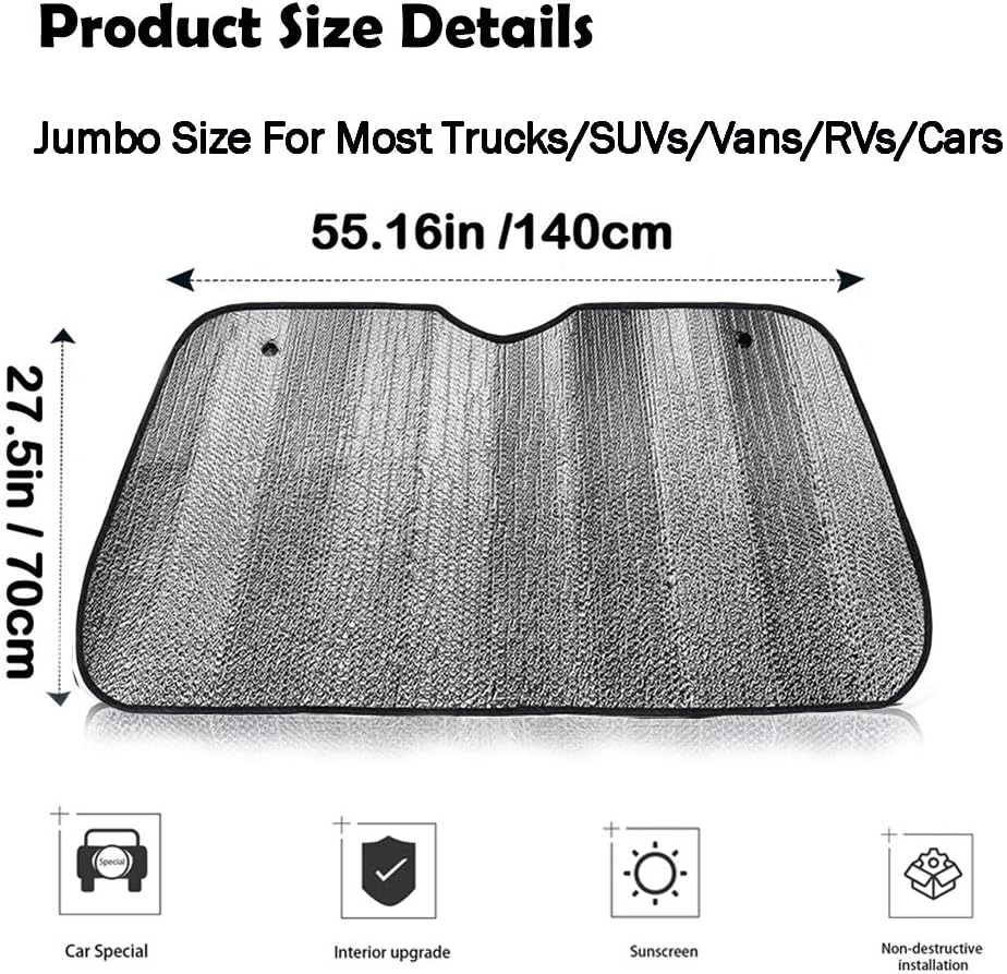 Big Ant Car Windshield Sunshade UV Ray Reflector Auto Window Sun Shade Visor Shield Cover, Keeps Vehicle Cool- Sliver (55" x 27.5")
