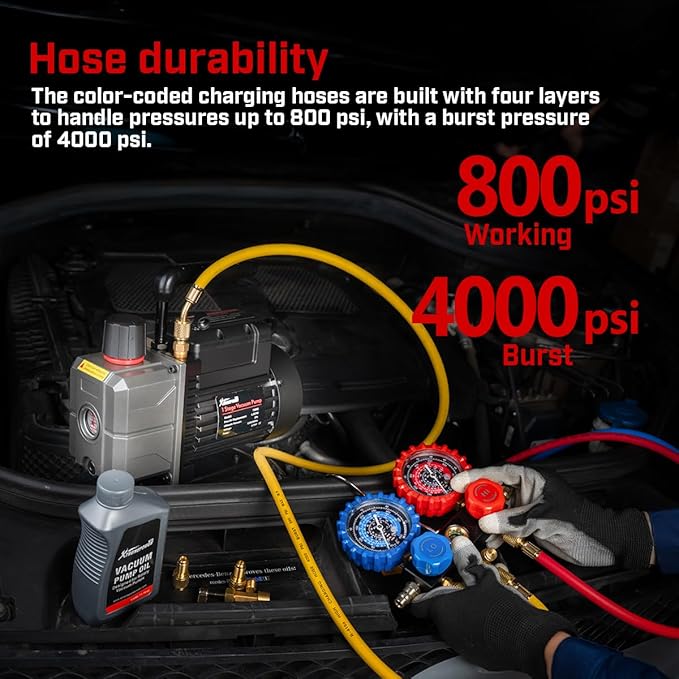 XtremepowerUS Vacuum Pump R134a R22 R32 R410A A/C Refrigeration with Manifold Gauge Can Tap Set Carrying Bag (Gen2, 3.5 CFM)