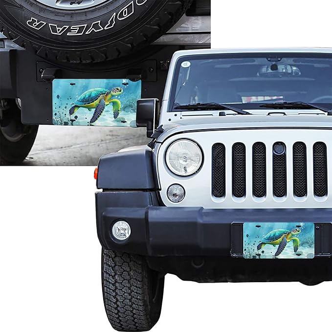 Front License Plate Sea Turtles Beach Vanity Plates Aluminum Metal Decorative Car Tag Novelty License Plate Cover for Men Women ‎6 * 12 in (4 Holes)