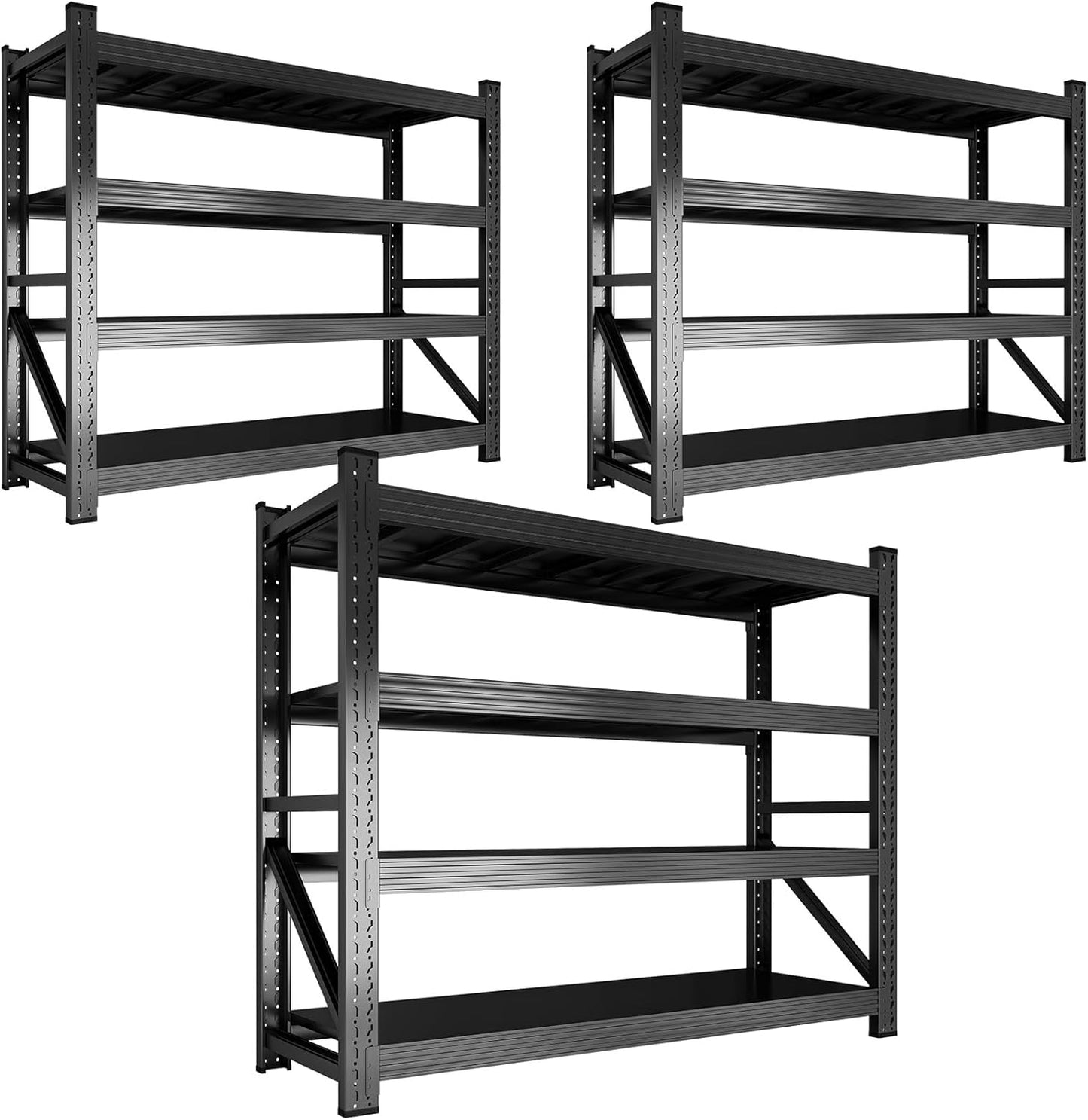 Metal Garage Shelving Heavy Duty, 4-Tier Adjustable Wire Storage Garage Shelves, 6000 LBS Loads Industrial Shelving Units for Garages, Warehouses, Kitchen, Black, 59" W x 24" D x 59" H,3 Pack