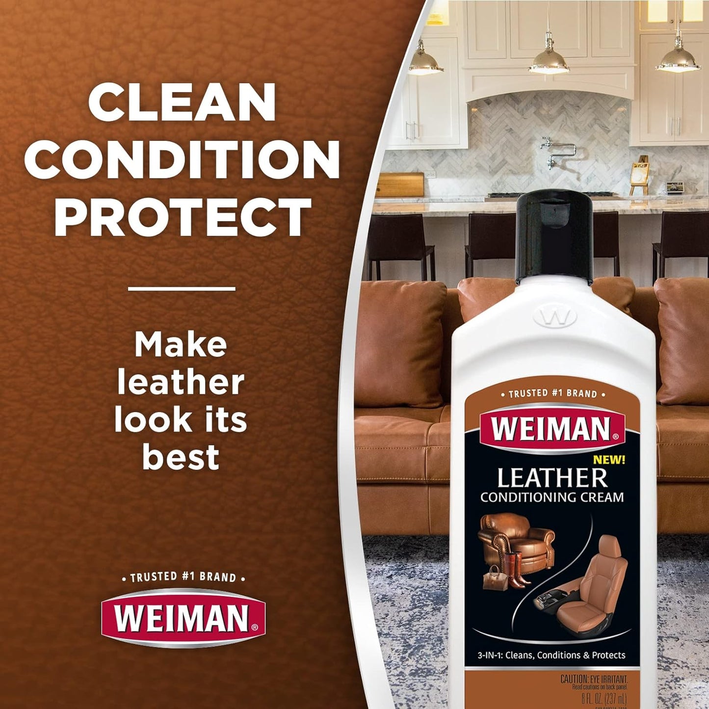 Weiman 3 in 1 Deep Leather Conditioner Cream (Microfiber Cloth) - Restores Leather Surfaces - Use on Leather Furniture, Car Seats, Shoes, Bags, Jackets, Saddles