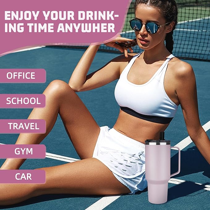 40 oz Tumbler with Handle and Flip Straw, 100% Leakproof Insulated Tumbler with Lid and Straw, Stainless Steel Travel Coffee Mug, Insulated Coffee Thermal Cup for Cold and Hot (Light Purple)