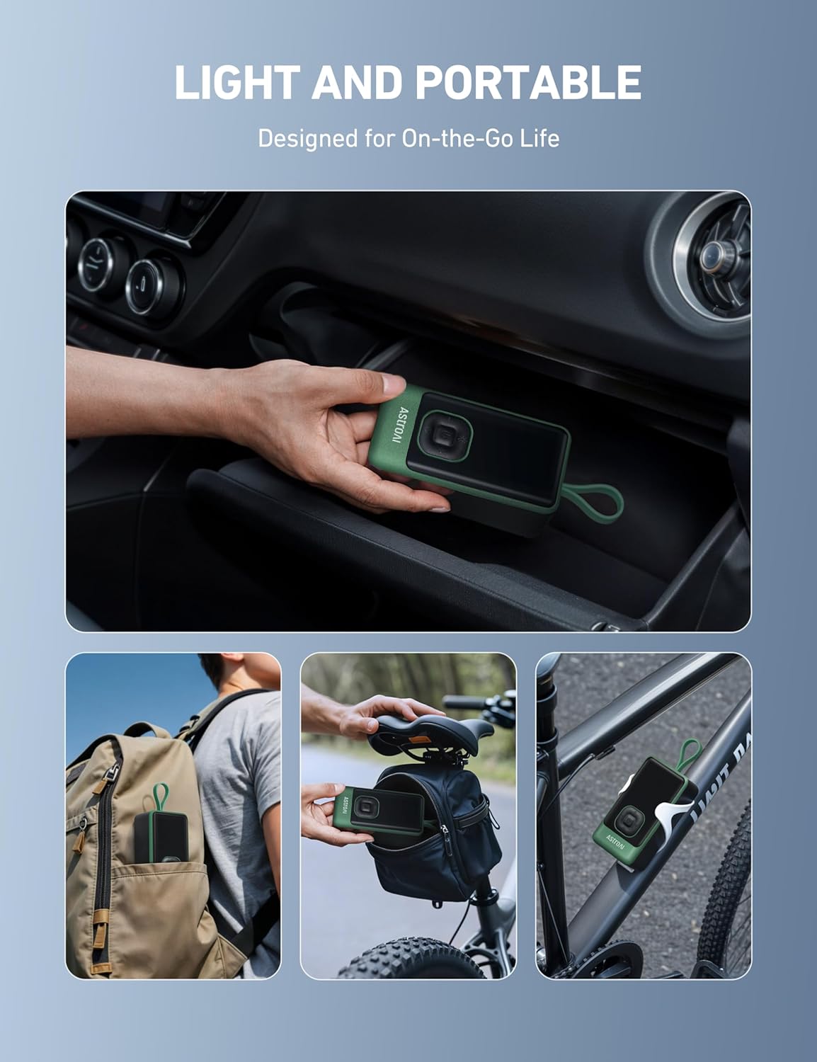 AstroAI L7 Air Tire Inflator Portable Air Compressor, 150PSI Electric Cordless Pump with Fast 1-min Inflation, Auto Shutoff, LED Light – Rechargeable for Car, SUV, Motorcycle, Bike Tires (Green)