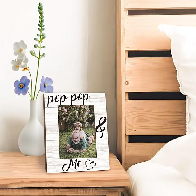 Fathers Day Pop Pop Picture Frames - Grandpa Photo Frame, Grandpa Gifts for Father's Day Birthday from Grandkids Grandchildren, PopPop and Me Grandfather Picture Photo Frames for Home Bedroom Decor, 5x7