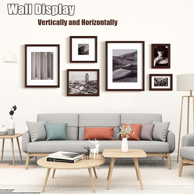 Egofine 4x6 Picture Frames with Plexiglass, Display Pictures 3.5x5 with Mat or 4x6 Without Mat Set of 4 for Tabletop and Wall Mounting, Walnut Color