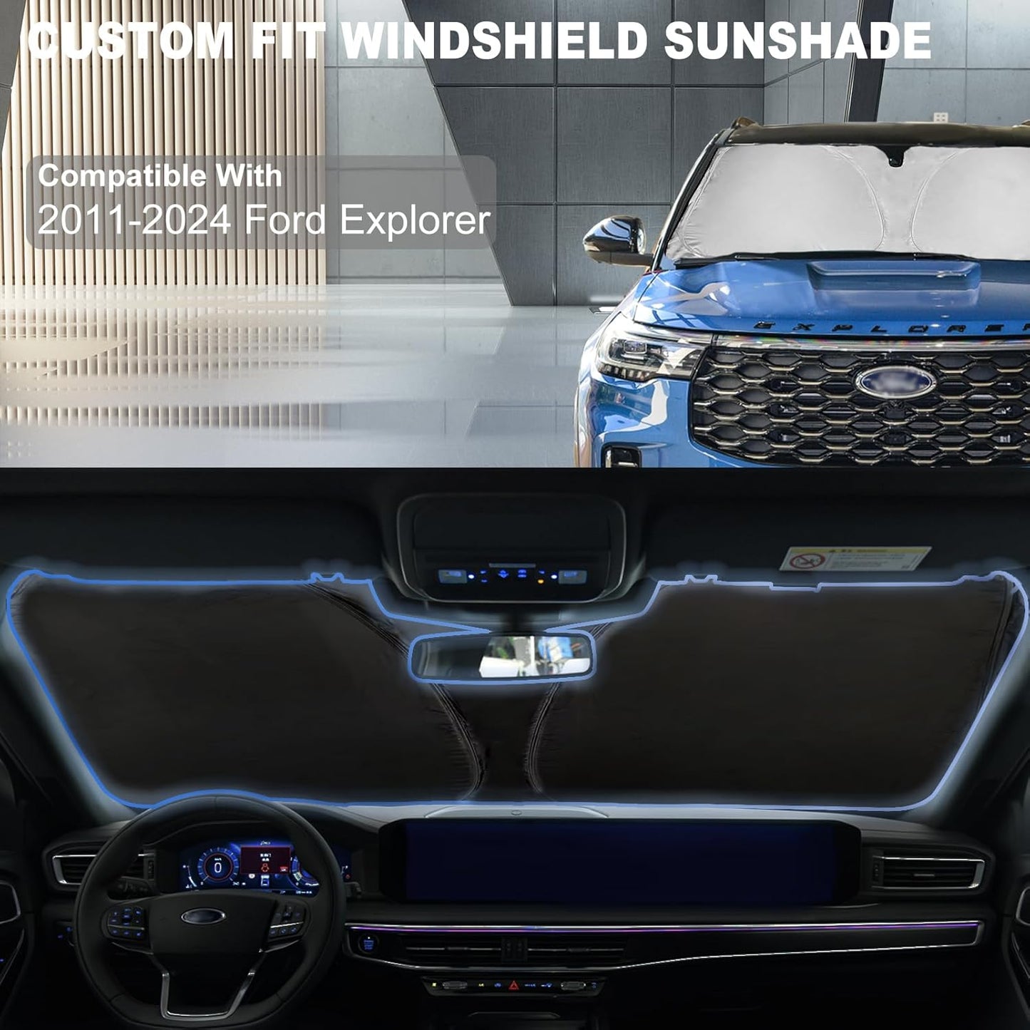 for Ford Explorer 2024 Windshield Sun Shade Window Sunshade fit for Ford Explorer 2023 2022 2021 2020 Thicken 4-Layer Windshield Cover Sun Visor Protector Block UV Rays Car Accessories