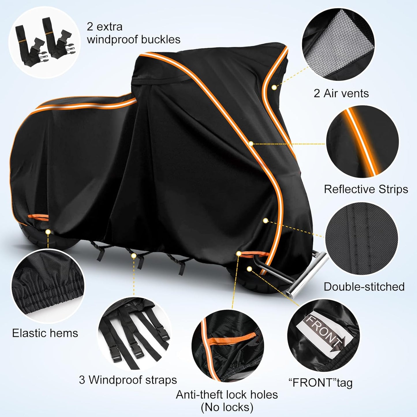 420D Motorcycle Cover for Vespa Scooters,Honda Super Cub,Yamaha Zuma 125,Honda Ruckus Outdoor Bike Cover Windproof Heavy Duty Waterproof Protection Fits up to Motorcycles with Side Boxes