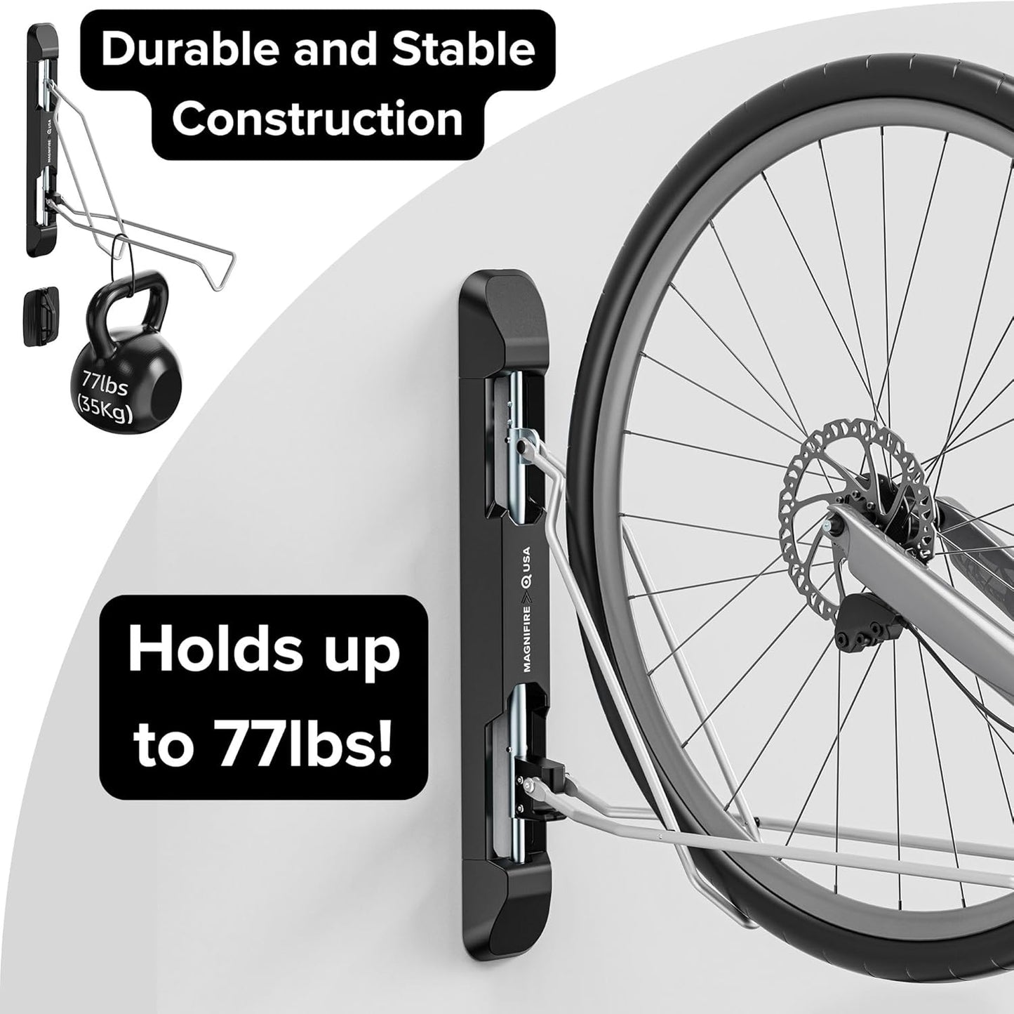 Bicycle Rack for Garage and Indoor Use, Adjustable, Foldable Bike Rack Set of 2 - Wall Mount for Road, Hybrid, Small Mountain, BMX Bikes - Secure and Space Saving Bike Storage (2 Pack)