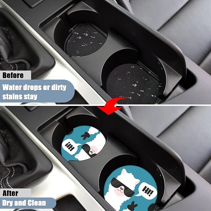Car Cup Holder Coaster - Funny Sup Llama Absorbent Ceramic Coaster 2 Pack, Car Coasters for Cup Holders, Fashion Car Interior Accessories Drink Coaster for Women & Men