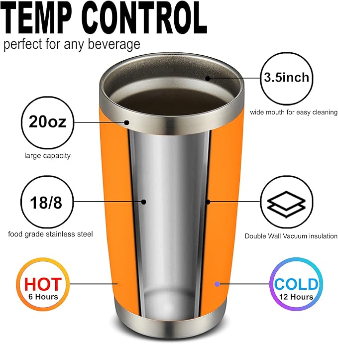 COMOOO 20oz Double Wall Vacuum Insulated Travel Mug Bulk Stainless Steel Tumbler with Lid and Straw Durable Powder Coated Insulated Coffee Cup for Cold & Hot Drinks (Orange, 12 pack