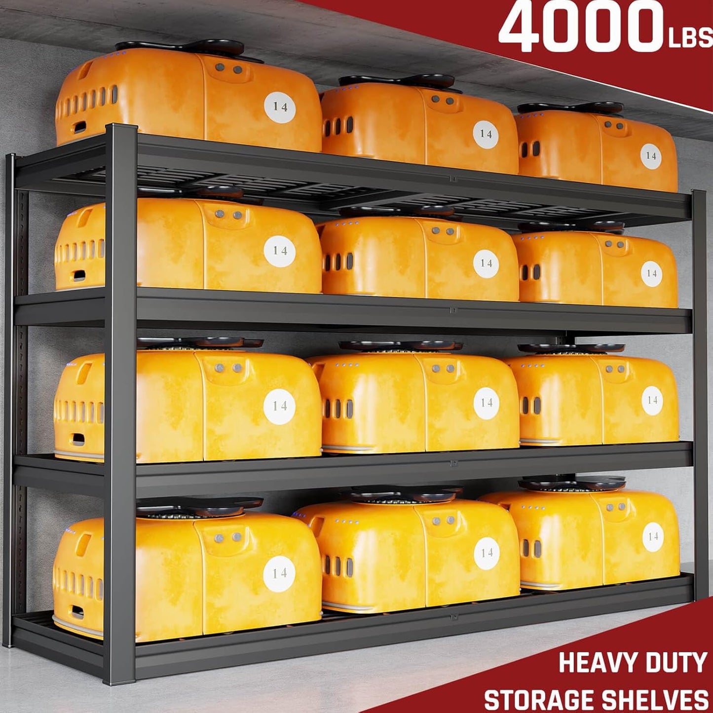 67" Wide Garage Shelving Unit, 67" W x 24" D x 68" H, Heavy Duty Garage Storage Shelves,3500 LBS Capacity, Industrial Adjustable Shelves for Basement Warehouse