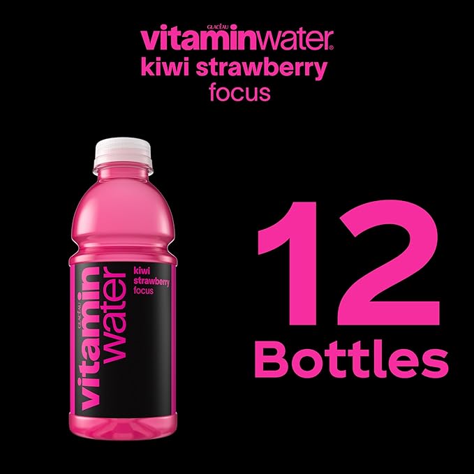 vitaminwater Focus Kiwi Strawberry Nutrient Enhanced Flavored Water Beverage, 20 fl oz Bottles, 12 Pack
