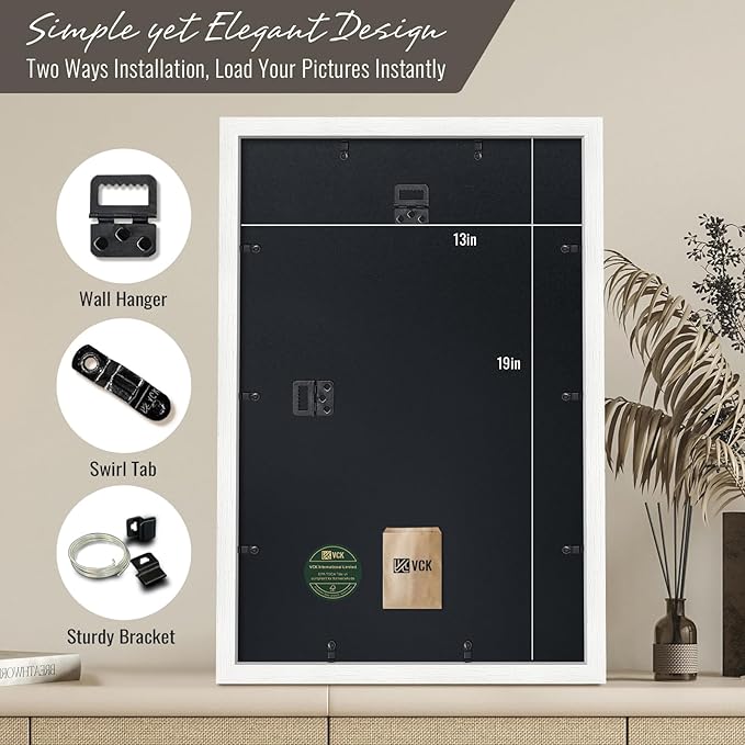 VCK 13x19 Picture Frames white Set of 6, Wide Border Wood Poster Frame, Multi-Directional Display Family Photos, Office Prints, Studio/Gallery Artwork, Woodgrain Series, Wall Hanging