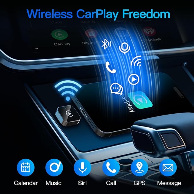 (2025 Upgraded) Wireless CarPlay Adapter for Apple iPhone - Multi-User Seamless Connection for Convert Wired to Wireless Car Play Adapter - No Latency from iOS 10+ to Screen