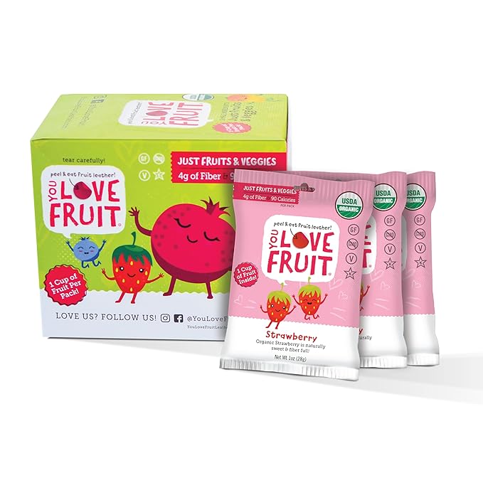 YOU LOVE FRUIT - STRAWBERRY All Natural Fruit Snacks, Healthy Snack Pack, Real Fruit! Gluten Free, Non GMO, Vegan, Fiber packed, Low Fat, Kosher, Variety Pack, Great For Adding To Gift Box, 1.0 oz (Pack of 12)