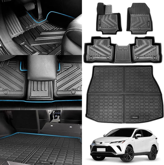 All -Weather Floor Mats Fit for Toyota Venza 2025 2024 2023 2022 2021 Trunk Mats，Rubber Car Cargo Liners Protector for 2021-2025 Toyota Venza Accessories，Anti-Slip Floor Mats 2 Row & Cargo Liners