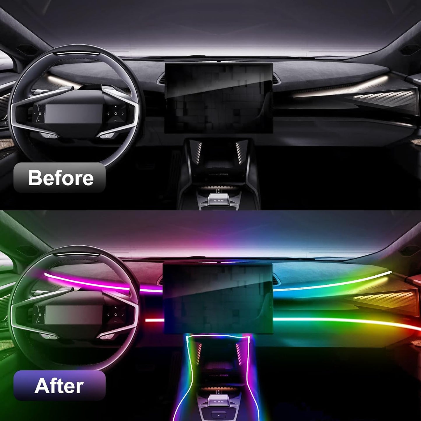 Acrylic 6 in 1 Car LED Lights Interior, RGB Ambient Lighting Car with 584 LEDs, 16 Million Colors, APP & Remote Control, Music Sync Interior Ca r Lights for Women Men