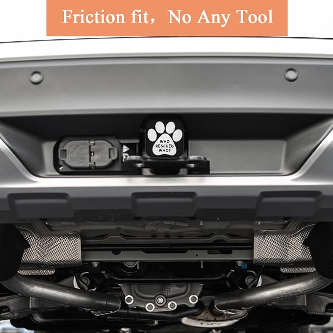Dog Paw Tow Hitch Cover Who Rescued Who Words Funny White Pet Paw Print Tow Receiver Tube Plug Cap Sturdy Hitch Ball Insert Compatible for Pickups Trucks Cars