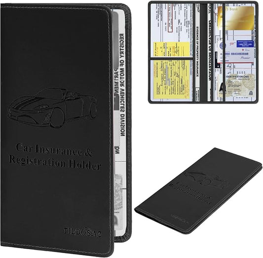 Car Registration & Insurance Card Holder Leather Auto Glove Box Organizer Document Wallet with Magnetic Shut