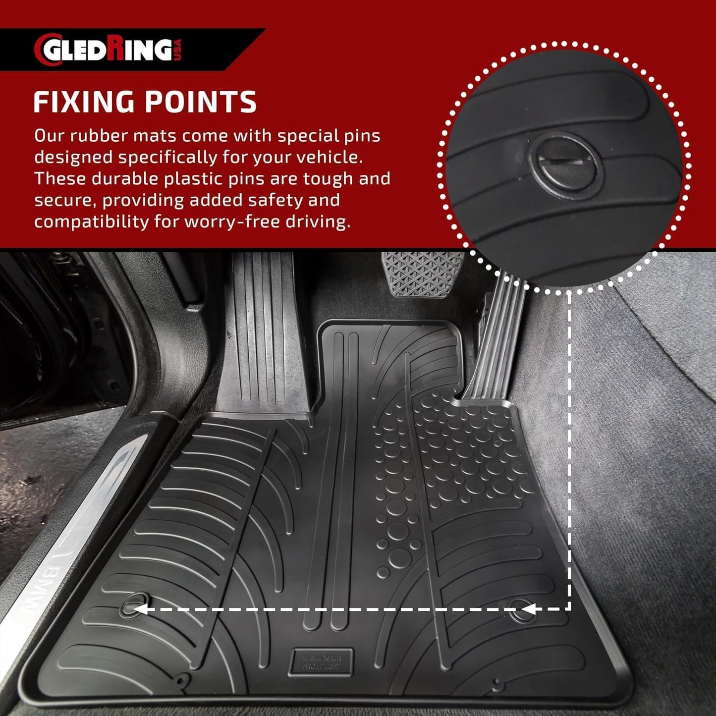 Gledring USA Custom Fit All-Weather Rubber Floor Mats Intended for Mercedes Benz EQC 2019-2022, No Trimming Required, Tailored Custom Fit, Protects from Rain, Mud, & Snow