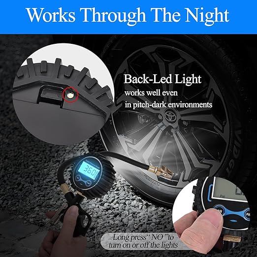 Digital Tire Pressure Gauge with Inflator 250 PSI, Heavy Duty 360° Air Chuck Air Compressor Attachments, Improved Leaks Protection & Extended Hose Tire Gauge, 0.1 Display Resolution, with Storage Box